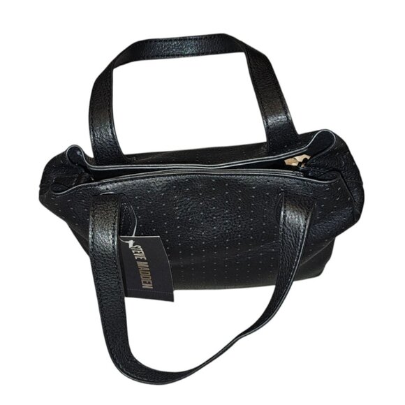Nwt Steve Madden Black Perforated Tote Bag With detachable strap  Gold Accents - Picture 15 of 16
